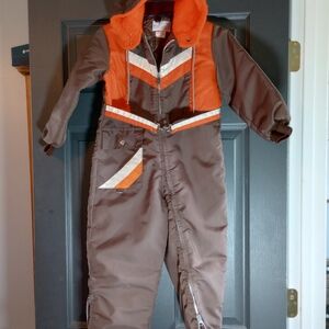 Retro 3 Stripe Color Wave Hooded Ski Snow Suit Belted Coveralls Rare Sears Grail